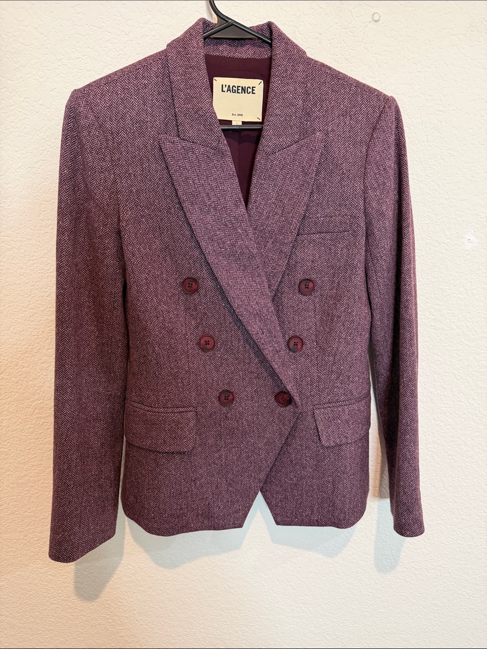 L'AGENCE Double-Breasted Blazer in Plum Heather